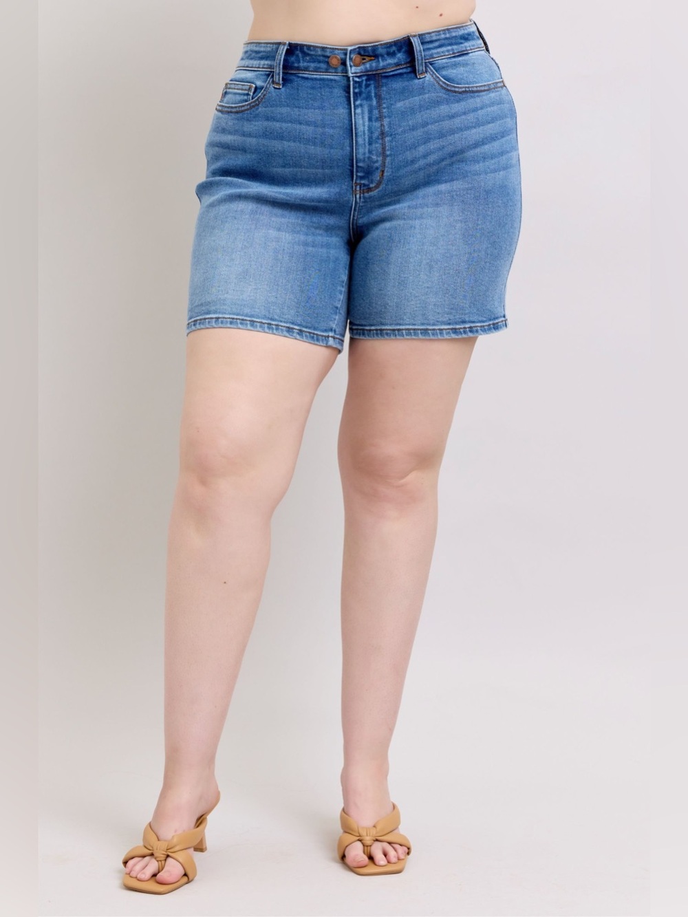 Judy Blue Full Size 2 Button Denim Shorts with Pockets Plus Size